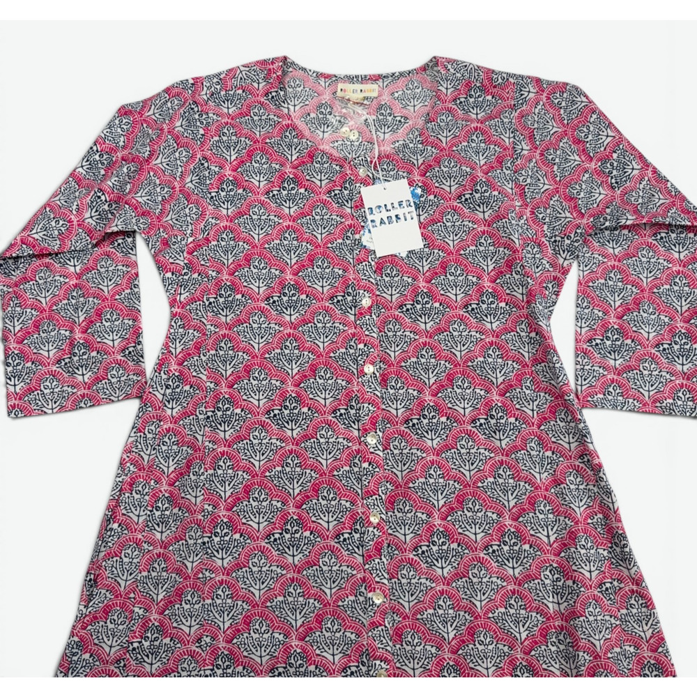 Roller Rabbit Maxi Dress Womens XS Jemina Anu Long Kurta Fuchsia Silk Blend NWT - Picture 3 of 13